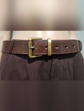 Vintage Purdey Bridle Solid Leather Brass Buckle Belt Made in Scotland.